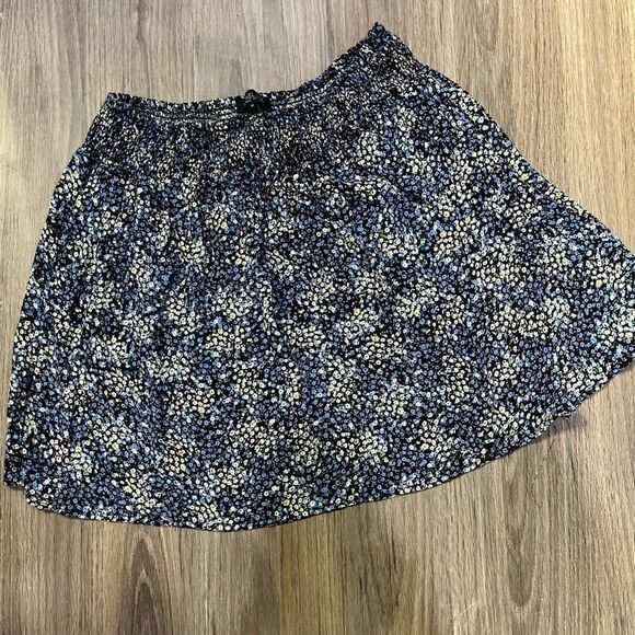 RACHEL ZOE DITSY FLORAL MINI SKIRT SMOCKED WAIST NAVY BLUE YELLOW BLACK SIZE M - Picture 3 of 9
